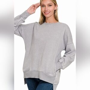 Sleet Acid Wash Fleece hi-low hem pullover